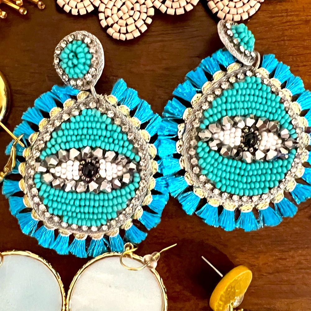 Beautiful Blue Protective Eye Statement Earrings - image 1